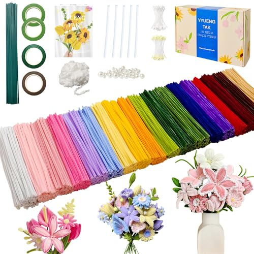 YYUENG TAK 1000 Limpiapipas Flores kit - Pipe Cleaner Flower kit，18 Colores con Accesorios Completos e Instrucciones,Limpiapipas Manualidades y Arte,Proyectos DIY y Regalo Creativo