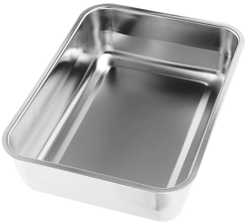 PRETYZOOM Plat à Rôtir en Acier Inoxydable 304, Grand Format, Plateau Rectangulaire Profond et Épais, Plaque de Cuisson pour Four et Barbecue, pour Poisson Rôti et Pâtisserie, Usage