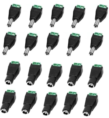 JZK 10 coppie connettori jack alimentazione CC 12 V, adattatore a barilotto maschio e femmina 5,5 mm x 2,1 mm con morsettiera a vite, spina senza saldatura per telecamere sicurezza CCTV, strisce LED