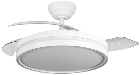 YATEK Mia - Ventilador de Techo con Luz LED 60W y Aspas Retráctiles, Motor DC Ultrasilencioso, 107 cm, Mando a Distancia, Regulable 3 Tonos, Función Verano/Invierno, Plafón Moderno, Blanco