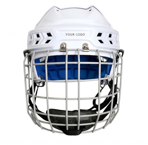 Lljsszr Headgear Hockey Helmet Sports Gear Impact-Absorbing Shell Carbon Steel Face Guard Chin Strap Suitable for Children Adult Game, L 57.5-60.5 Cm