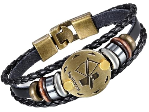 Flongo Lederarmband Horoskop Armband Damen Armkette Herren Armreif, Leder-Armband Armreif Manschette Manschettenknopf Schwarz Gold Golden Horoskop Tierkreis Sternzeichen Sternbild Skorpion