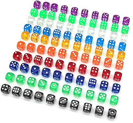 DollaTek 100 Pezzi Dadi a 6 Facce Set 10 Dadi acrilici di Diversi Colori 16 mm