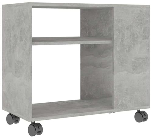 vidaXL Beistelltisch mit 2 Ebenen 4 Rollen Couchtisch Wohnzimmertisch Sofatisch Kaffeetisch Tisch Teetisch Betongrau 70x35x55cm Holzwerkstoff