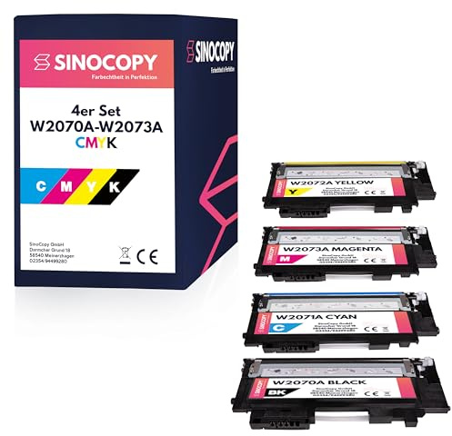 4X SinoCopy Toner MIT CHIP ersetzt HP W2070A, 117A für Color Laser 150 150A 150NW I MFP 178 178NW 178NWG 179 179FNG 179FNW 179FWG Drucker