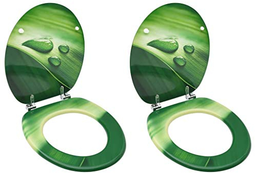 vidaXL 2x Toilettensitz mit Deckel für alle gängigen WC-Becken Toilettendeckel WC Sitz Klodeckel Klobrille WC Brille Badezimmer MDF Grün Wassertropfen-Design