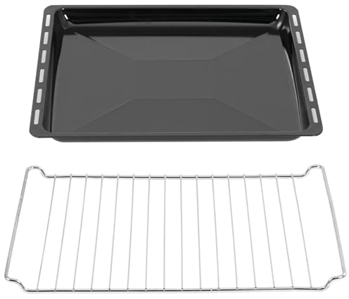 ICQN 45,5 x 37,5 cm teglie e set griglia | Leccarda smaltata profonda 3 cm e griglia del forno cromata per forno e fornelli | Resistente ai graffi e inossidabile | 455 x 375 x 30 mm