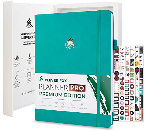 Clever Fox Planner Pro Premium – Luxurious Weekly & Monthly Planner with Budget Organizer for Productivity & Goals, Undated, A4 (Viridian)