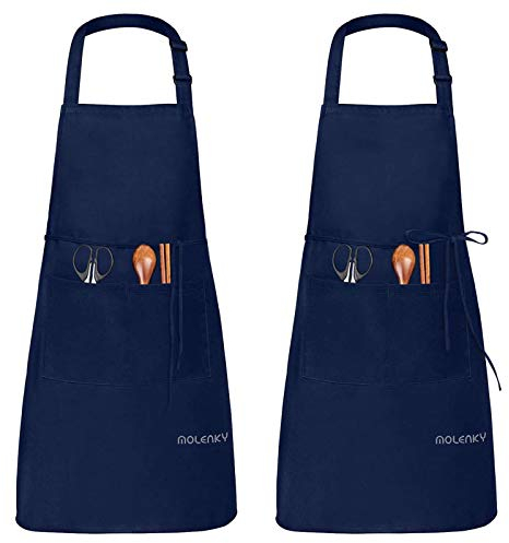 MOLENKY Schürze, 2 Stücke verstellbare Schürze mit 2 Taschen, verstellbarem Nackenband Kochschürze, BBQSchürze, Küchenschürze, café für Männer & Damen