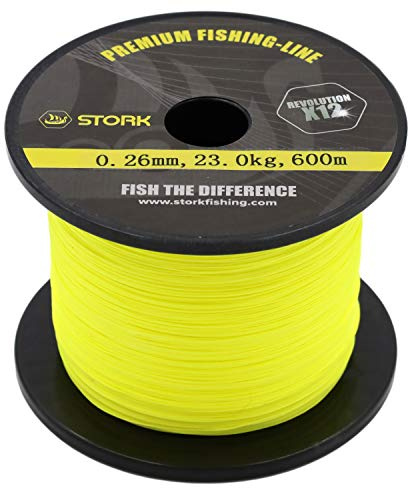 Stork Revolution, 12-vägs flätad premium fiskelina 600 m (gul, 15 kg/0,18 mm)