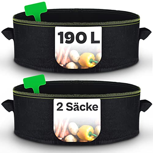 Praknu 2X Hochbeet Pflanzsack Groß 190L aus Vliesstoff - Mit Pflanzenstecker zum Beschriften - Ø90cm Höhe 30cm - Beet für Balkon Terrasse & Garten