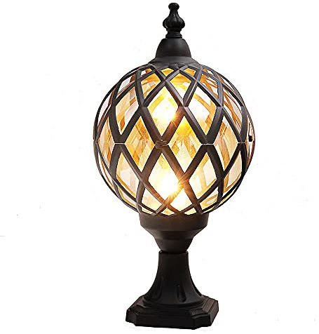 Sockelleuchten IP44 Glasschirm Säule-Lampe Außen säulenlampen Runde Ball Sockelleuchte Vintage E27 Wasserdichte Aluminiumdruckguss Rasen Terrasse Landschaft Teiche Hof Spaltelampe H33cm