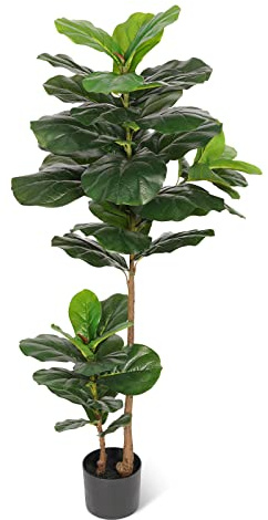 FLOWORLD Fiddle Leaf Fig Tree Artificial Plant 4FT Tall Faux Plants Indoor Fake Ficus Lyrata Plant in Pot Artificial Fig Trees for Home Office Store Room Decor Indoor Outdoor Housewarming Gift