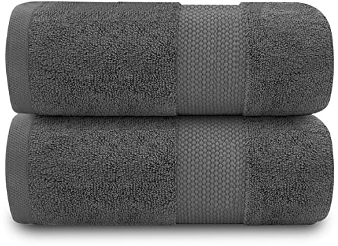 GC GAVENO CAVAILIA Pack of 2 Large Jumbo Bath Sheet 100x180cm - 700 GSM 100% Egyptian Cotton Quick Dry & Highly Absorbent Bath Towels – Soft Plush Towel for Home, Spa & Hotel – Charcoal