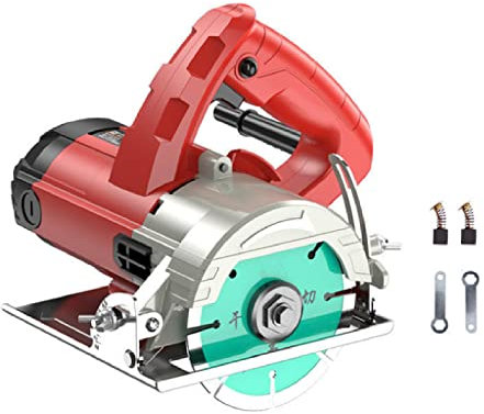 Mini sierra circular eléctrica de 1800 W, sierra circular con cable de 13000 rpm con 4 hojas de sierra circular, rango de bisel de 0 a 45 °, mango de goma, ideal para maderas, azulejos