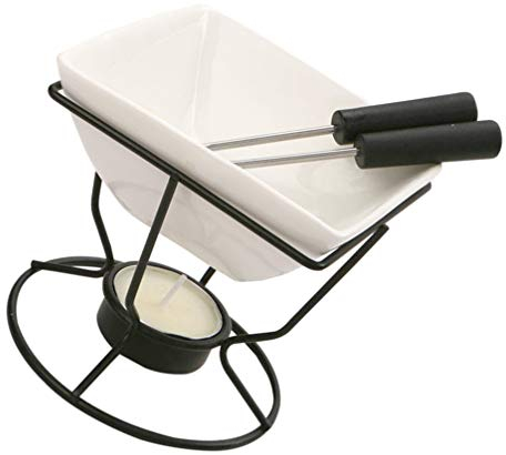 Luxshiny Chocolate Fondue Set Ceramic Butter Warmer Bowl Set Cheese Melting Tool Kit Ice Cream Fondue Pot with Fork Candle Rack