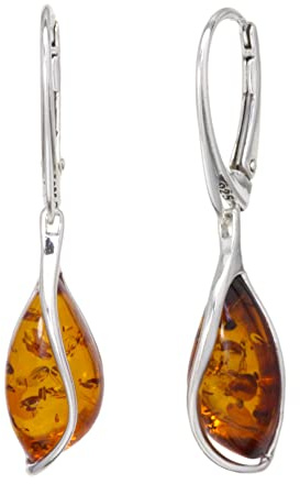LIGURIUS ÁMBAR BÁLTICO Plata DE Ley 925 Pendientes Droop Dangle Piedra Preciosa Natural Ámbar Coñac Joyería para Mujer Pendientes Plata de Ley