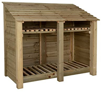 Arbor Garden Solutions Wooden log store 4ft (W-146cm, H-126cm, D-88cm), brown finish (With kindling shelf)