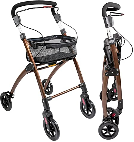 Casa Soft Braun Rollator schmal für Wohnung & Innenbereich, faltbar & leicht, 5 kg I höhenverstellbarer Wohnungsrollator von Lösch Reha I zuverlässige Gehhilfe für Senioren