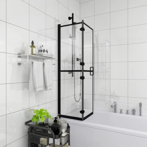 HOMIUSE Cabine de douche pliable ESG noire 120 x 140 cm - Paroi de douche pliable pour baignoire, paroi de douche en verre - Pare-douche pliable - Aspect clair - Élégante et tendance