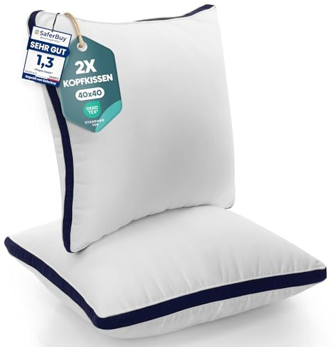 Utopia Bedding Kopfkissen (2er Set), 40 x 40 cm Schlafkissen, Gebürsteter Stoff Bezug Bettkissen, Premium Qualität Weich et Atmungsaktiv Kissen (Marineblau)