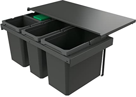 Naber 8013413 Abfallsammler Cox Stand-UP® 350 S/800-4 mit Biodeckel, anthrazit, 58 (2x10/1x22/1x16) Liter / 80 cm Schrankbreite
