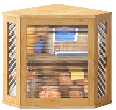 BMOSU Eck-Brotkasten für Küche, Arbeitsplatte, doppellagig, Bambus-Holz-Brotbox, großes Fassungsvermögen, Brotaufbewahrungsbehälter (Natur, mittel)
