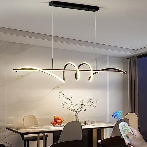 Kronleuchter Modern Led für Esszimmer Dimmbar 3000k~6500k Fernbedienung Schwarz Spirale Form Pendelleuchten 50w Höhe Einstellbar Hängende Lichter für Esszimmer Küche Insel Restaurant Lampe(Color:Schwa