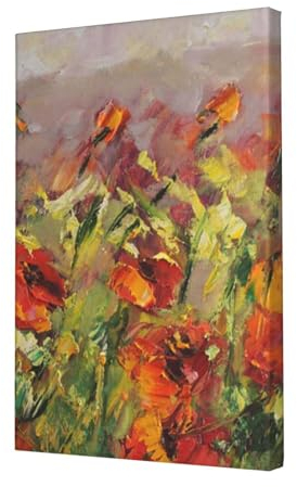 JAYWIS Ölgemälde, roter Blumendruck, Tintenstrahldruck, 30,5 x 45,7 cm, reine Baumwolle, dekoratives Gemälde – handgefertigter Rahmen, einfach aufzuhängen und zu pflegen, Wandkunst für Schlafzimmer