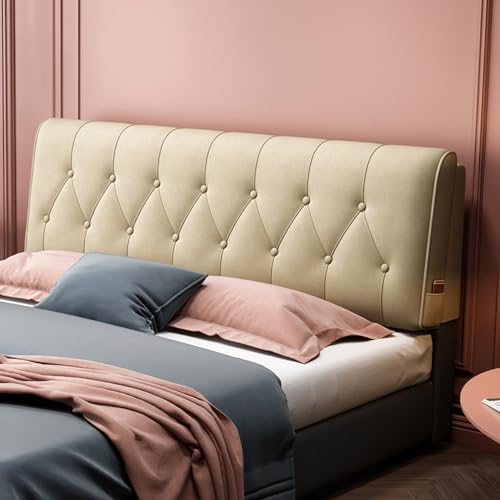 ZZYK Vollständiges Kopfteilkissen,Wandkissen Einfarbige Kopfteil Rückenlehne,Schlafzimmer,Schlafsofa,Schlafsaal,Stützkissen Abnehmbar Mit Kopfteilbezug,Beige,Straps 47/Full