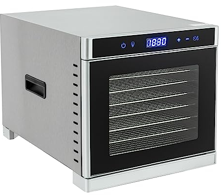 700W Dörrautomat, 8 Etagen Food Dehydrator mit Temperaturregler (35-75°C) und 24H Timer-Funktion, LED Touch Control Haushalt Dörrgerät für Lebensmittel Fleisch Früchte Gemüse