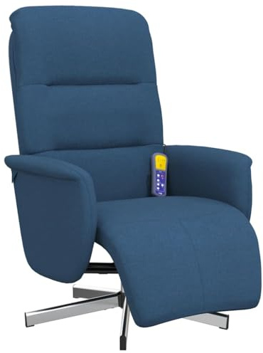vidaXL Poltrona Reclinabile Massaggiante con Poggiapiedi Blu Tessuto