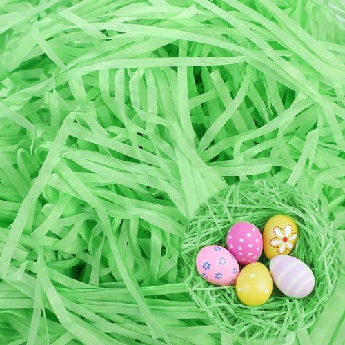 Füllmaterial Geschenk,Darryy 200g Ostergras Papier,Geschreddertes Seidenpapier Grün,Ostergras Dekogras,Füllmaterial Osterkorb,für Geschenkbox(Hellgrün)