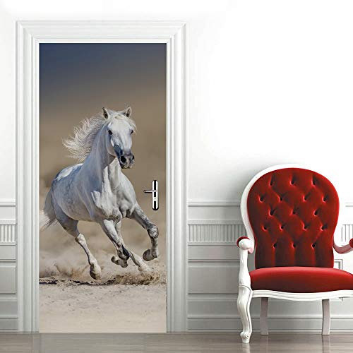 CILODO Tür tapeten 3d selbstklebend Laufendes Pferd Türposter Türaufkleber Wasserdicht Abnehmbare Vinyl türfolie Fototapete diy Wandbild Wohnzimmer Schlafzimmer Kinderzimmer Badezimmer B85 x H205cm