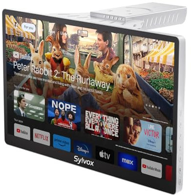 SYLVOX 15.6 Smart Under Cabinet TV, 1080P FHD Small Television Foldable & Rotatable, Built-in Google Assistant, Dual Speakers, Flip Down TV for Kitchen Campervan & Small Spaces