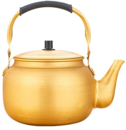 Yellow Aluminum Boil Water Kettle Stovetop Kettle with Cover Multipurpose Korean Rice Wine Pot Teapot for Outdoor Camping Tea, 6L