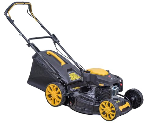 Cortacésped con motor de gasolina, autopropulsado, motor fuerte de 200 cc, ancho de corte de 51 cm, funciones 4 en 1, ajuste central de ancho de corte