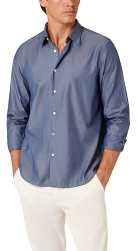 Guess Camicia da Uomo a Maniche Lunghe in Morbido Chambray, Vintage Indaco Multi, M