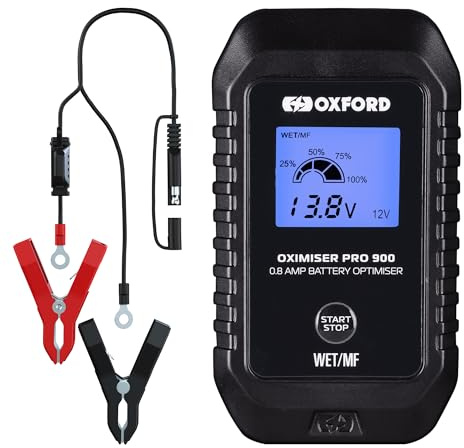 Oxford Oximiser Pro 900 Battery Charger. Motorcycle/Moped/Scooter. Optimiser Management System (UK Plug). Charge/Maintain/Optimise. Waterproof. WET/MF.