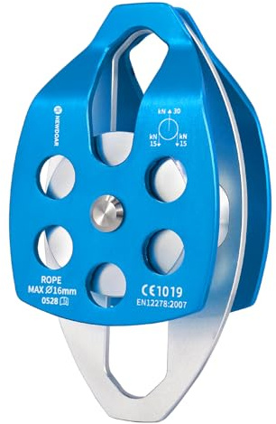NewDoar Puleggia di salvataggio di grandi dimensioni, 30 KN, certificata CE, doppia puleggia con piastra oscillante, per alpinismo all'aperto, arrampicata su roccia, salvataggio (blu, 1 pezzo)