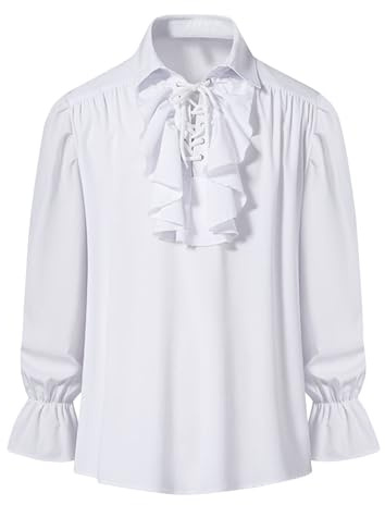 AEGJEGVD Men Gothic Shirts Clearance Retro Frilly Neck Long Sleeve Victorian Ruffled Inner Shirt Halloween Stage Costume Gentleman Medieval Court Dress Shirt Renaissance Steampunk Blouses Tops S-5XL
