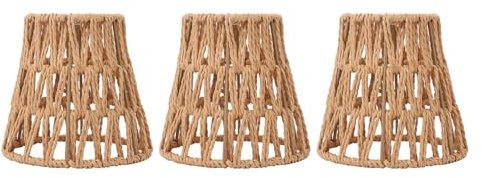3er-Pack Rattan-Lampenschirme, E14-Glühbirnen, Zum Aufstecken, Gewebter Lampenschirm, 3,5 Oben X 5,5 Unten, Kleine Boho-Lampenschirme für Kronleuchter, Pendelleuchten, Wandleuchten