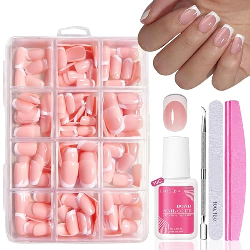 Nageltips Set - 240 Stycken Franska Falska Naglar Att Klistra På - Vit Rosa Gradient Design Konstgjorda Naglar Full Täckning Manikyr För kvinnor