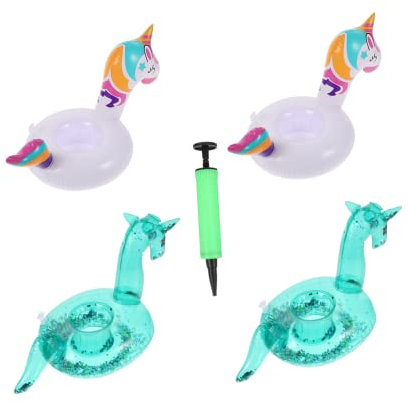 VICASKY Portavasos Flotantes Inflables para Fiestas y Piscinas, 4 Unidades PVC Ligero con Inflador, Diseño Animal Divertido para Niños y Adultos, Adecuado para Reuniones Acuáticas y Playa