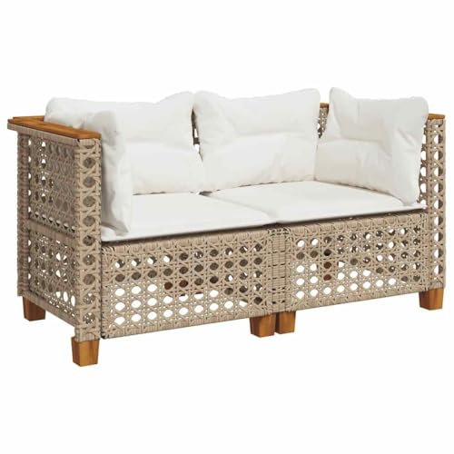 vidaXL Garten-Ecksofas mit Kissen 2 STK. Beige Poly Rattan