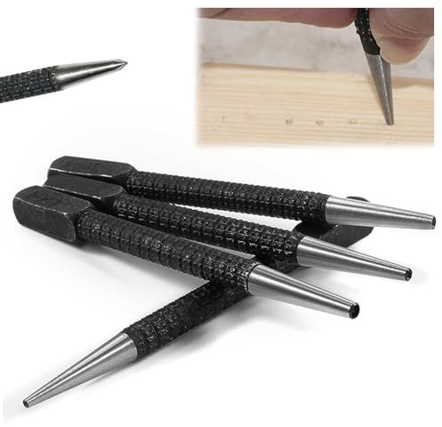 Nail Punch Set, 4 Pcs Centre Punch Nail Portable Punchs Tool Positioning Center Punchs High Hardness Punching Tool for Drilling and Marking 1/32 2/32'' 3/32 4/32''