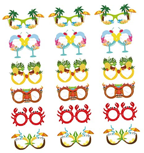 CHILDWEET 18-teilige Trendige Party-Dekorationen Aus Karton Hawaii-Geburtstags-Augen Lustige Brillen Für Kinder Strand-Foto-Requisiten Neuheit Zum Anziehen