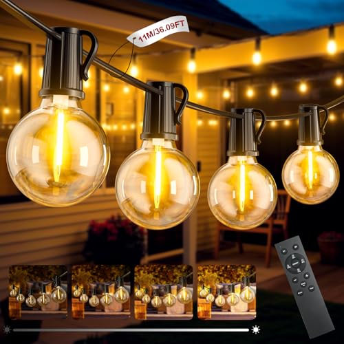 FIFlying Guirlande Lumineuse Exterieure, 11M/36Ft Guirlande Guinguette Exterieur avec 15+1 G40 Ampoules, 3 Modes IP44 Imperméable Guirlande Guinguette Connectable pour Jardin Terrasse Mariage Fête