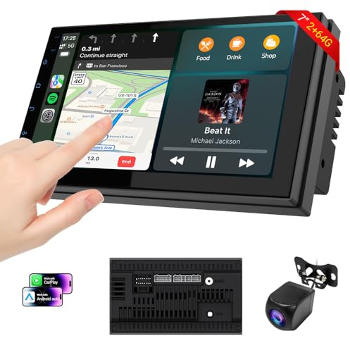 Haudio Car Accessories 7 HD Double Din Car Stereo with Carplay & Android Auto, 2+64G CarAudio Receivers Featuring Voice Control, Backup Camera,Bluetooth, GPS Navigation, Built-in 14Band DSP EQ
