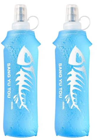 Gourde Souple Running 500ml, 2 Pièces Flasque Running, Bouteille d'eau Gourde Sport Pliable Poche Hydratation, Réservoir d'eau Flacon pour Sports de Plein Air Randonnée Cyclisme Camping Jogging